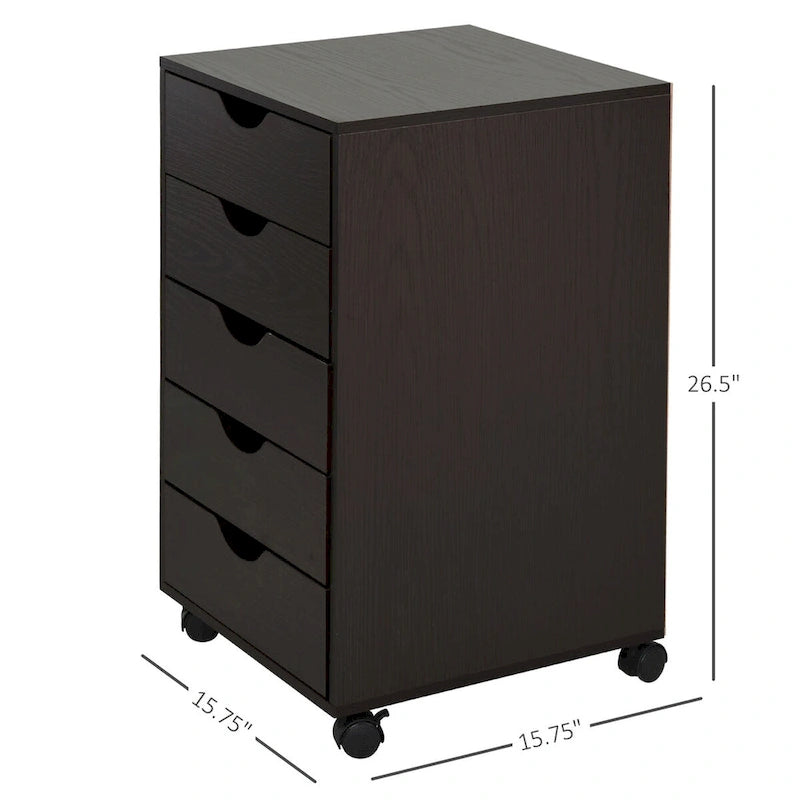 Classificatore a 5 cassetti, mobiletto archivio con rotelle e stile minimalista nordico moderno, marrone