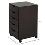 Classificatore a 5 cassetti, mobiletto archivio con rotelle e stile minimalista nordico moderno, marrone