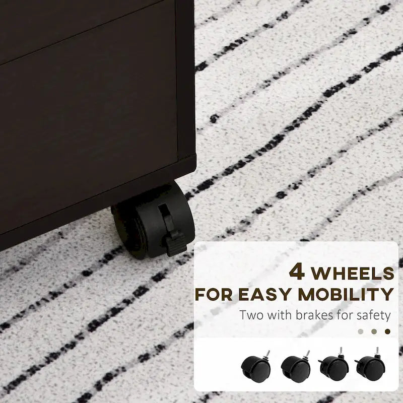 Classificatore a 5 cassetti, mobiletto archivio con rotelle e stile minimalista nordico moderno, marrone