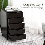 Classificatore a 5 cassetti, mobiletto archivio con rotelle e stile minimalista nordico moderno, marrone