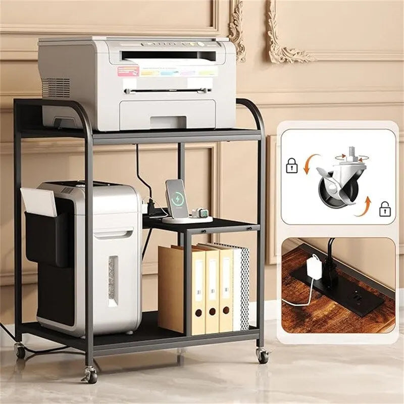Supporto per stampante con ruote, supporto grande per stampante con spazio di archiviazione per ufficio e casa - 34 x 20 x 4,5 pollici