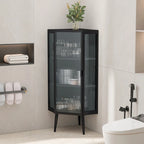 Three Tiers Cabinet with Tempered Glass Doors and Storage Shelves