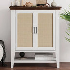Mobiletto contenitore in rattan con ripiani e ante - Non disponibile