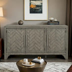 Credenza mobile contenitore in MDF+impiallacciatura di pino, con ripiani regolabili, adatta per soggiorni, ingressi e studi
