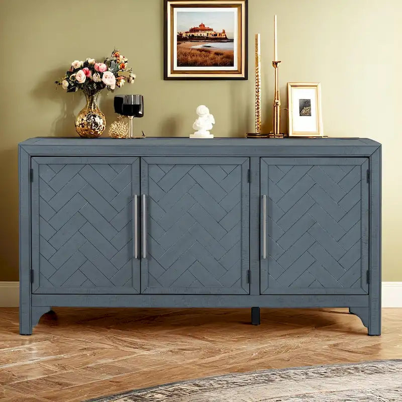Credenza mobile contenitore in MDF+impiallacciatura di pino, con ripiani regolabili, adatta per soggiorni, ingressi e studi