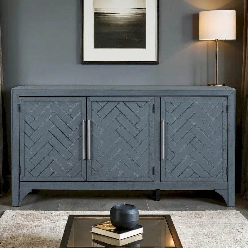 Credenza mobile contenitore in MDF+impiallacciatura di pino, con ripiani regolabili, adatta per soggiorni, ingressi e studi