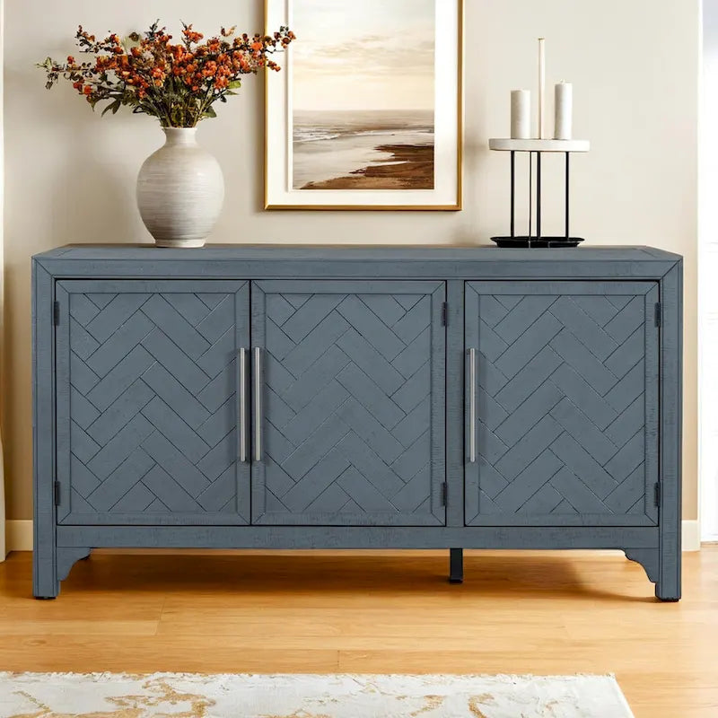 Credenza mobile contenitore in MDF+impiallacciatura di pino, con ripiani regolabili, adatta per soggiorni, ingressi e studi