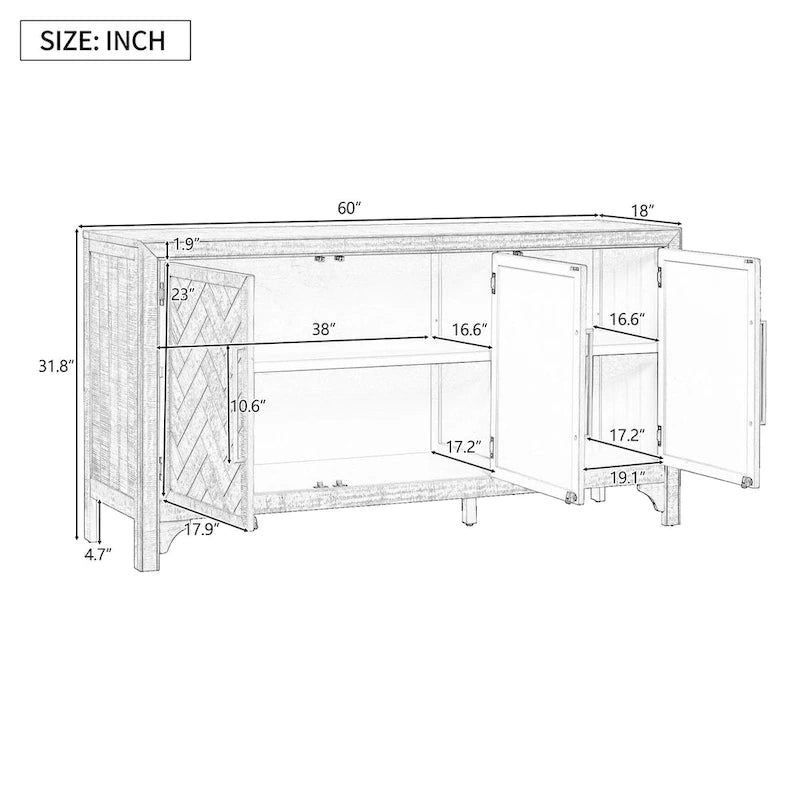 Credenza mobile contenitore in MDF+impiallacciatura di pino, con ripiani regolabili, adatta per soggiorni, ingressi e studi
