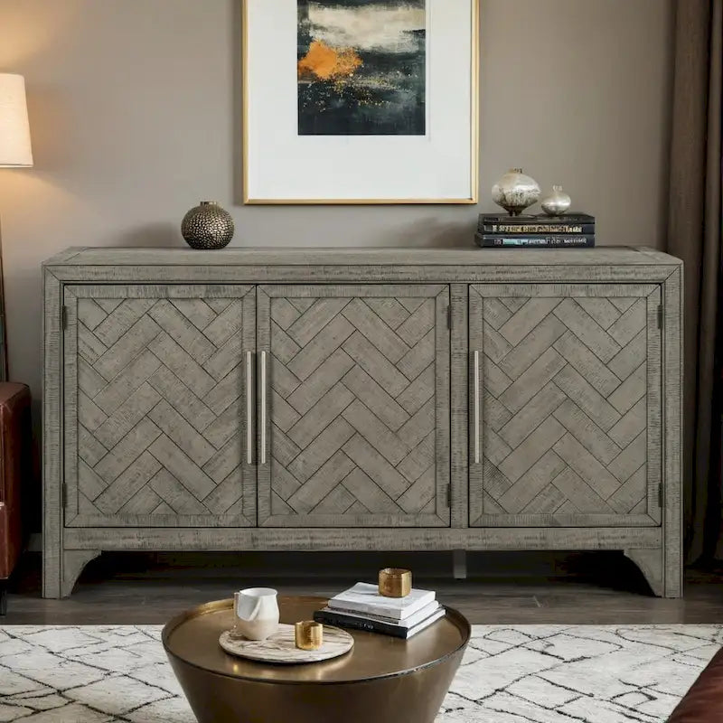 Credenza mobile contenitore in MDF+impiallacciatura di pino, con ripiani regolabili, adatta per soggiorni, ingressi e studi