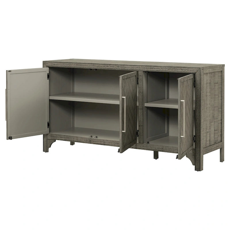 Credenza mobile contenitore in MDF+impiallacciatura di pino, con ripiani regolabili, adatta per soggiorni, ingressi e studi