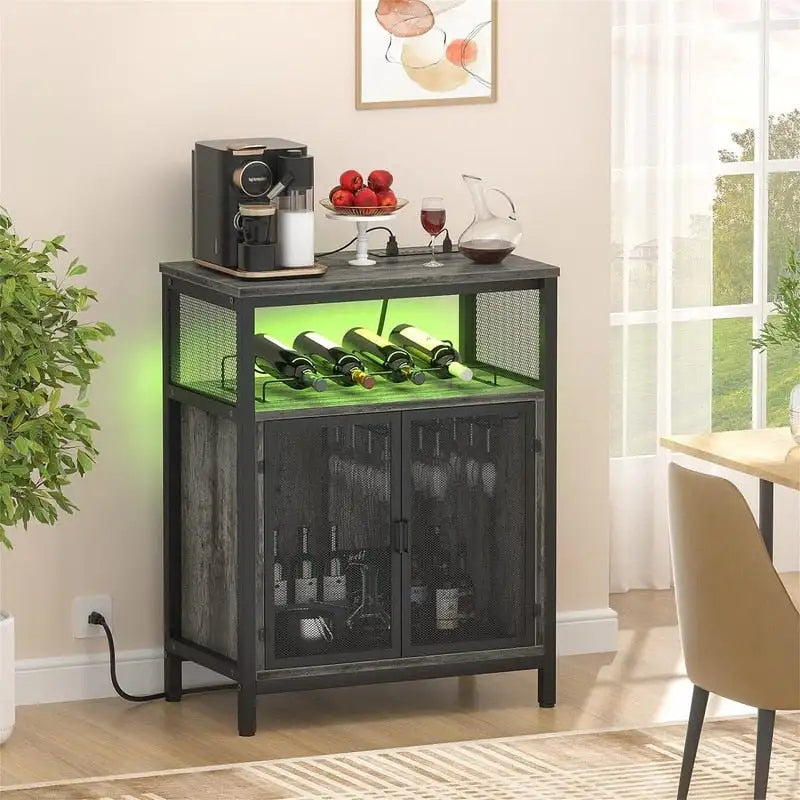 Mobile Bar per Vini con Luce RGB e Presa - 23.6D x 13.6W x 31H