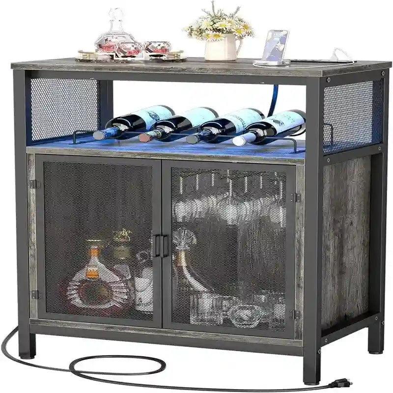 Mobile Bar per Vini con Luce RGB e Presa - 23.6D x 13.6W x 31H