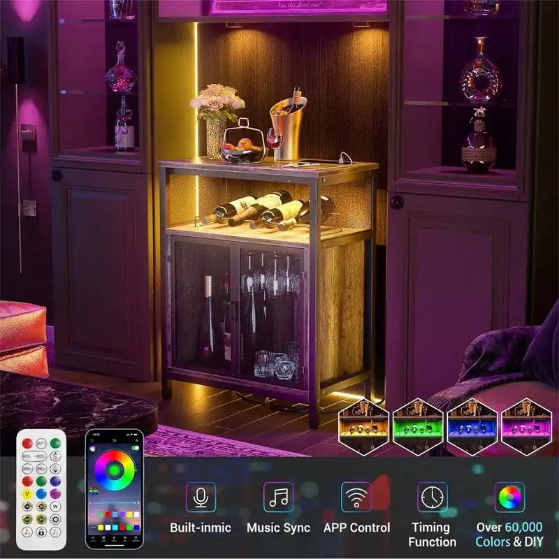 Mobile Bar per Vini con Luce RGB e Presa - 23.6D x 13.6W x 31H