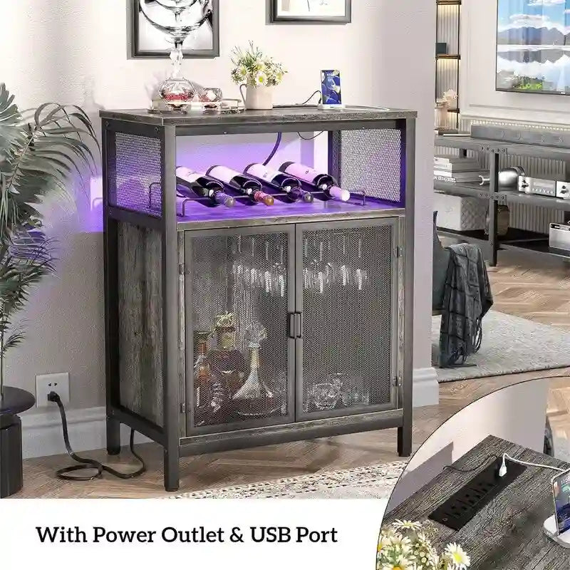 Mobile Bar per Vini con Luce RGB e Presa - 23.6D x 13.6W x 31H