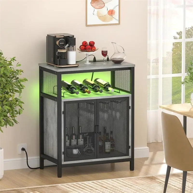 Mobile Bar per Vini con Luce RGB e Presa - 23.6D x 13.6W x 31H