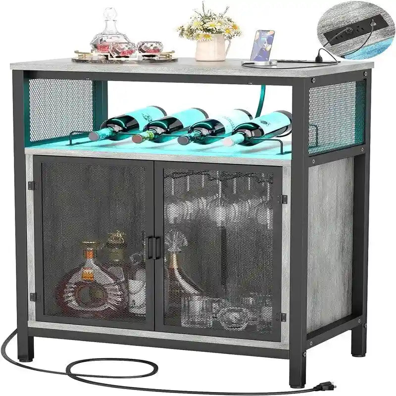 Mobile Bar per Vini con Luce RGB e Presa - 23.6D x 13.6W x 31H