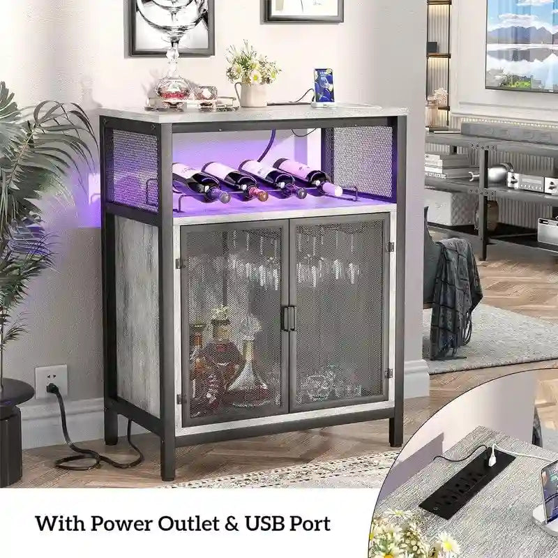 Mobile Bar per Vini con Luce RGB e Presa - 23.6D x 13.6W x 31H