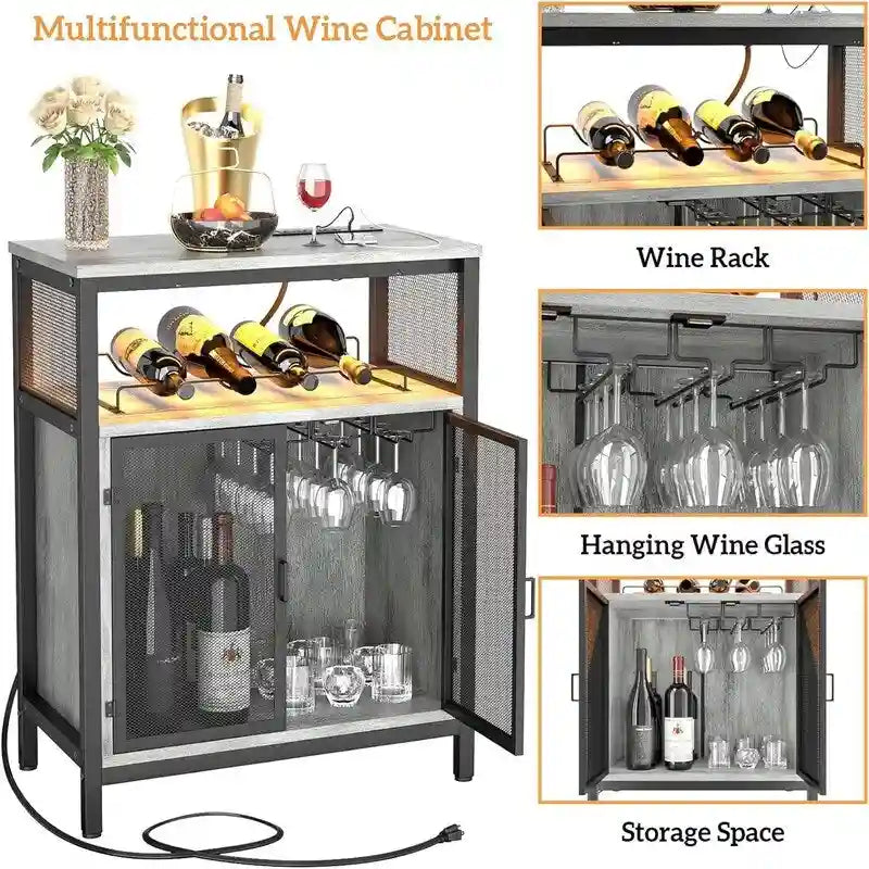 Mobile Bar per Vini con Luce RGB e Presa - 23.6D x 13.6W x 31H