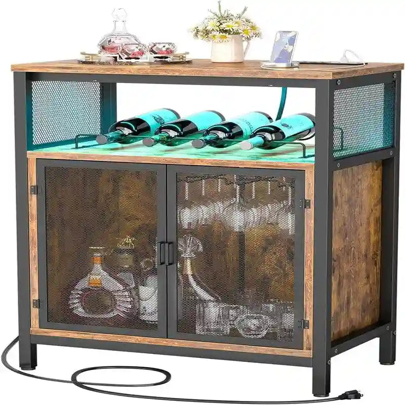 Mobile Bar per Vini con Luce RGB e Presa - 23.6D x 13.6W x 31H