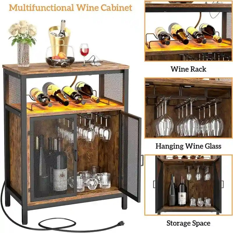 Mobile Bar per Vini con Luce RGB e Presa - 23.6D x 13.6W x 31H