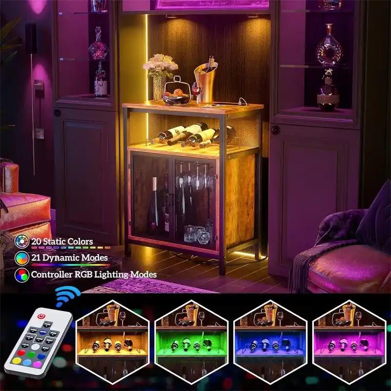 Mobile Bar per Vini con Luce RGB e Presa - 23.6D x 13.6W x 31H