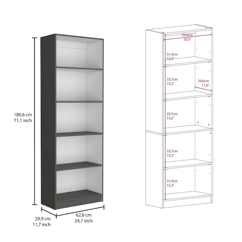 Libreria alta a 5 ripiani e mobile, set da 2