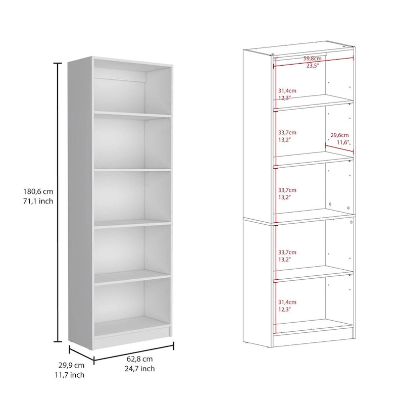 Libreria alta a 5 ripiani e mobile, set da 2