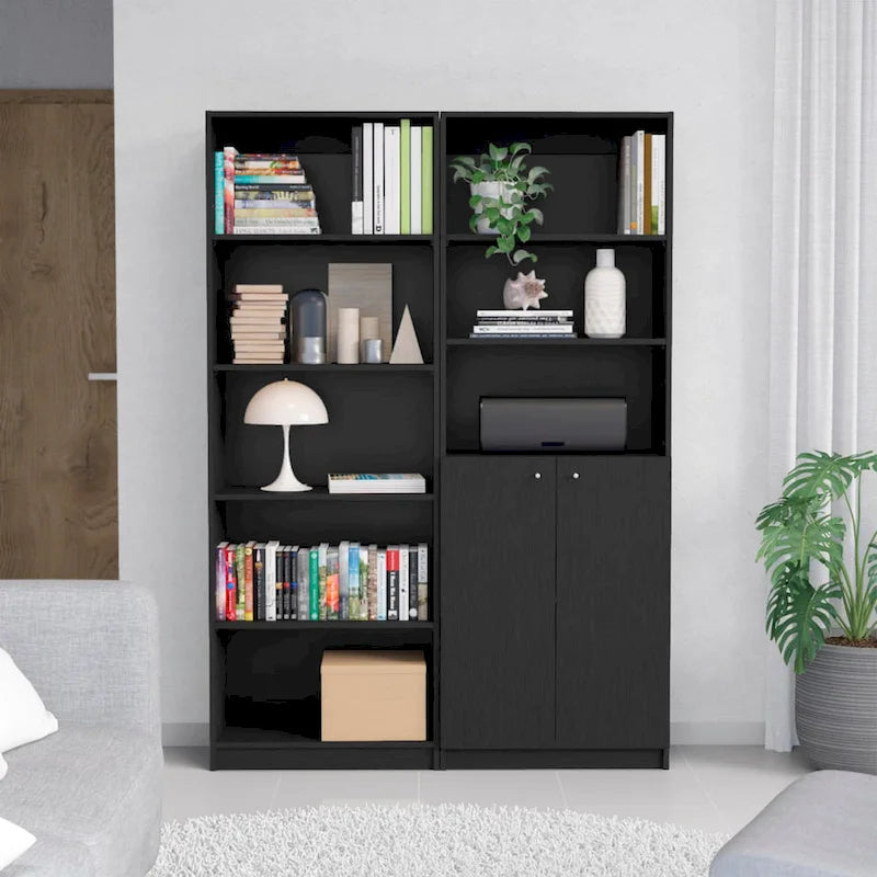 Libreria alta a 5 ripiani e mobile, set da 2