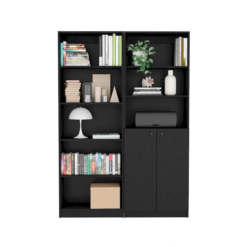 Libreria alta a 5 ripiani e mobile, set da 2