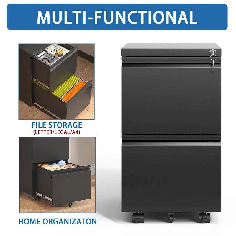 Classificatore metallico mobile a 2 cassetti con serratura per documenti in formato Legal/Letter/A4
