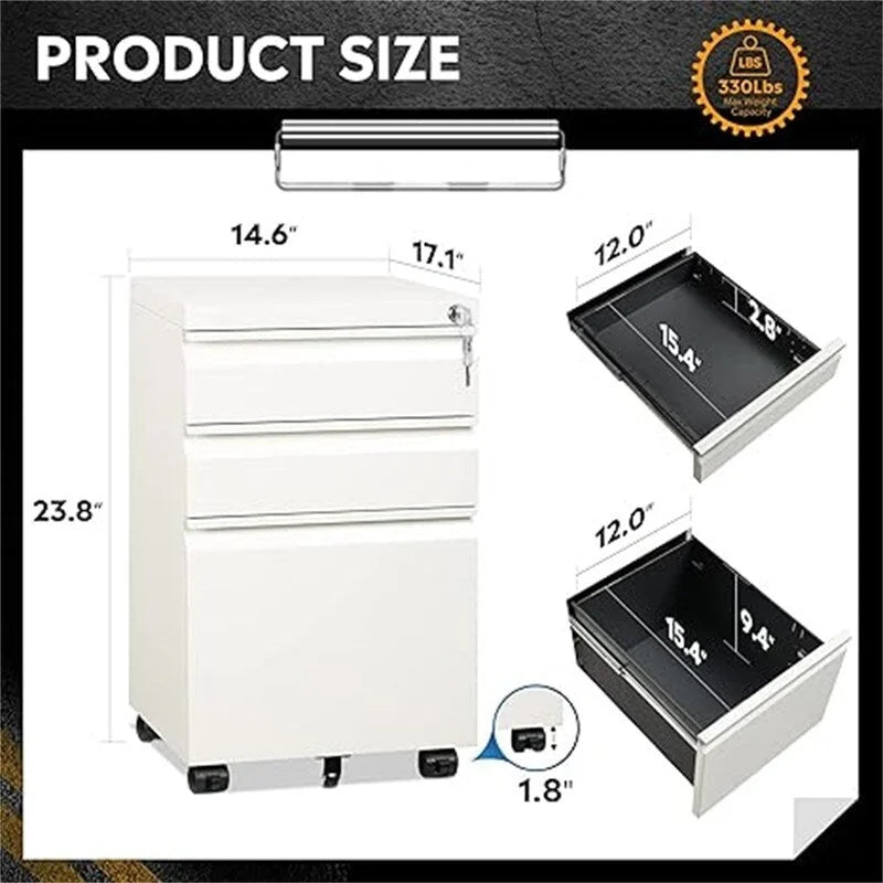 Cassettiera portadocumenti a 3 cassetti - 17,1P x 14,6L x 23,8H