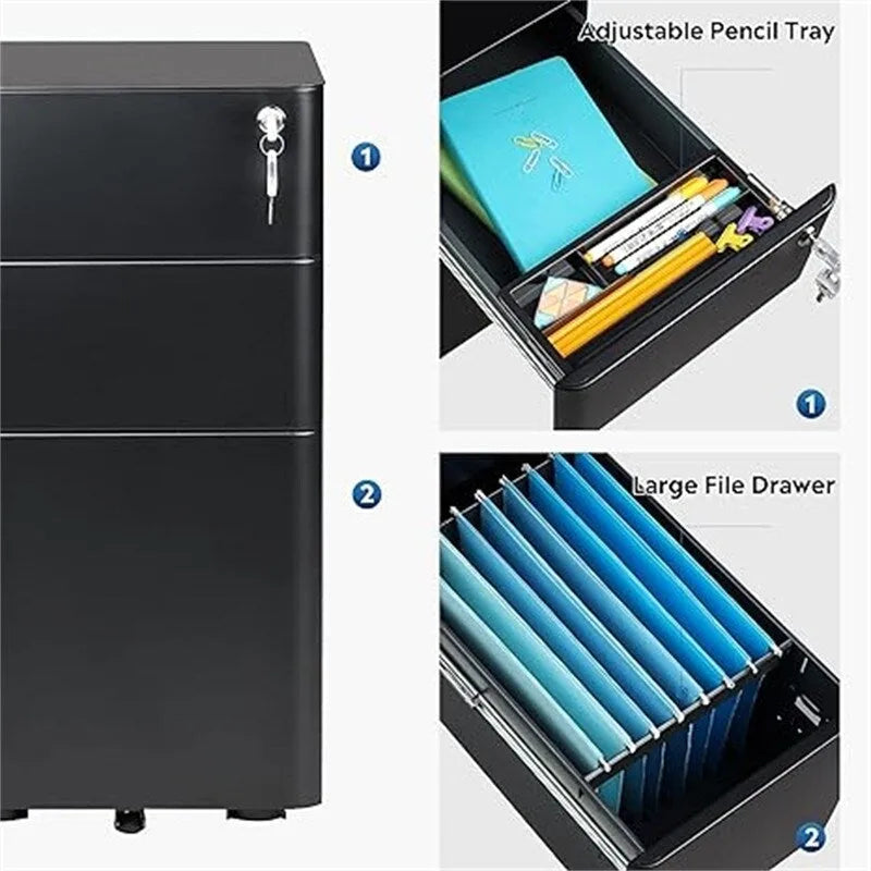 Cassettiera portadocumenti sottile a 3 cassetti - 17,7P x 11,8L x 23A