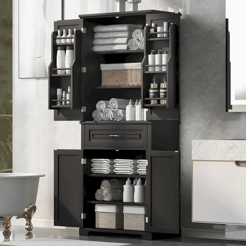 Mobiletto da bagno con ante e cassetto, molteplici spazi, ripiano regolabile