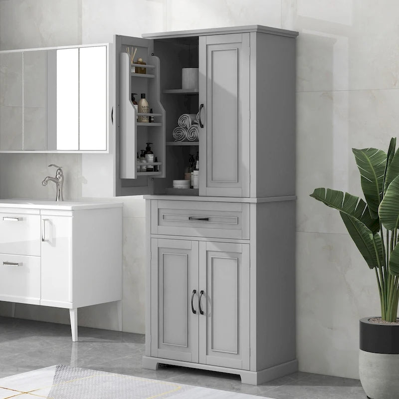 Mobiletto da bagno con ante e cassetto, molteplici spazi, ripiano regolabile