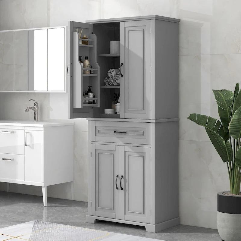 Mobiletto da bagno con ante e cassetto, molteplici spazi, ripiano regolabile