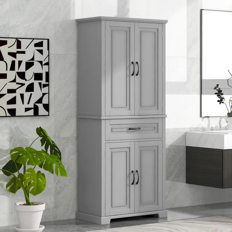 Mobiletto da bagno con ante e cassetto, molteplici spazi, ripiano regolabile