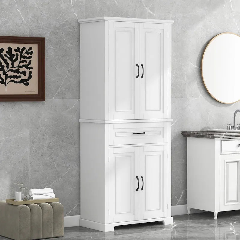 Mobiletto da bagno con ante e cassetto, molteplici spazi, ripiano regolabile