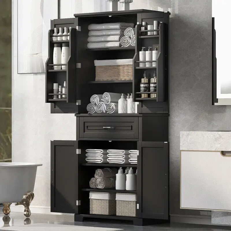 Mobiletto da bagno con ante e cassetto, ripiano regolabile