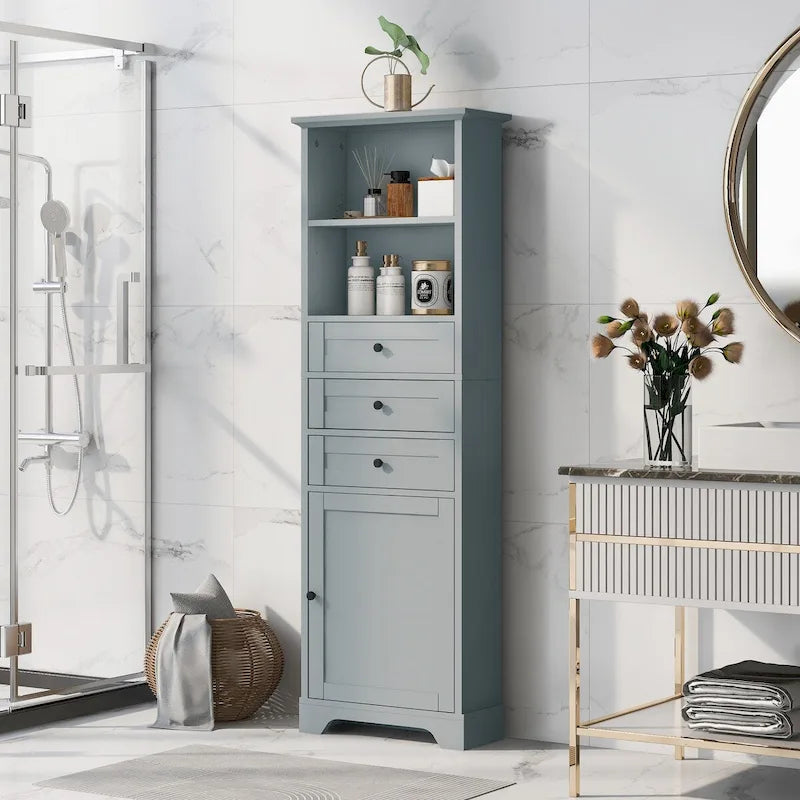 68Mobile Alto Contenitore con 3 Cassetti e Ripiani Regolabili per Bagno, Cucina e Soggiorno