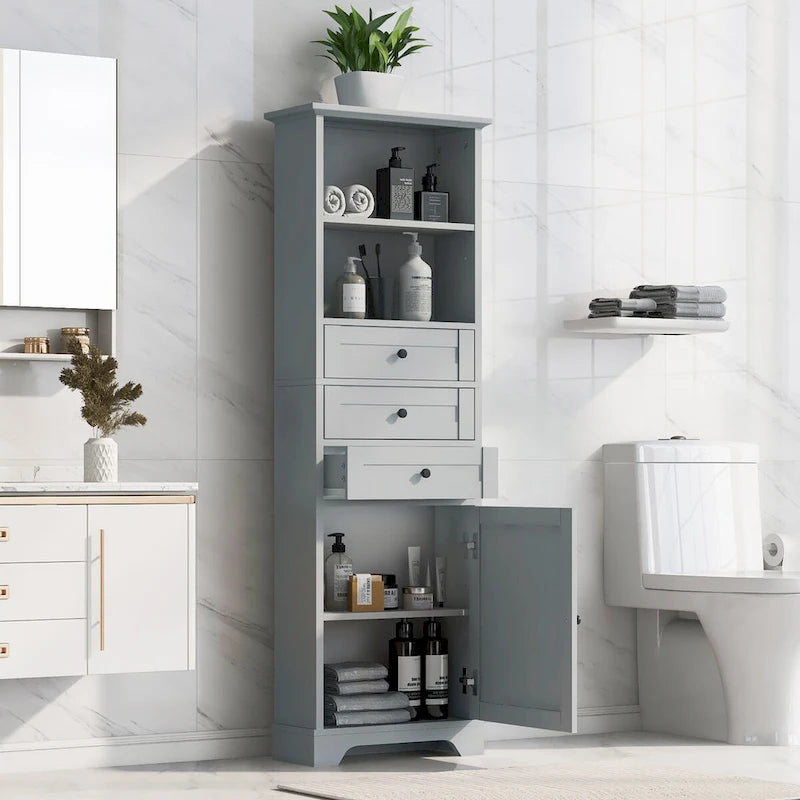 68Mobile Alto Contenitore con 3 Cassetti e Ripiani Regolabili per Bagno, Cucina e Soggiorno