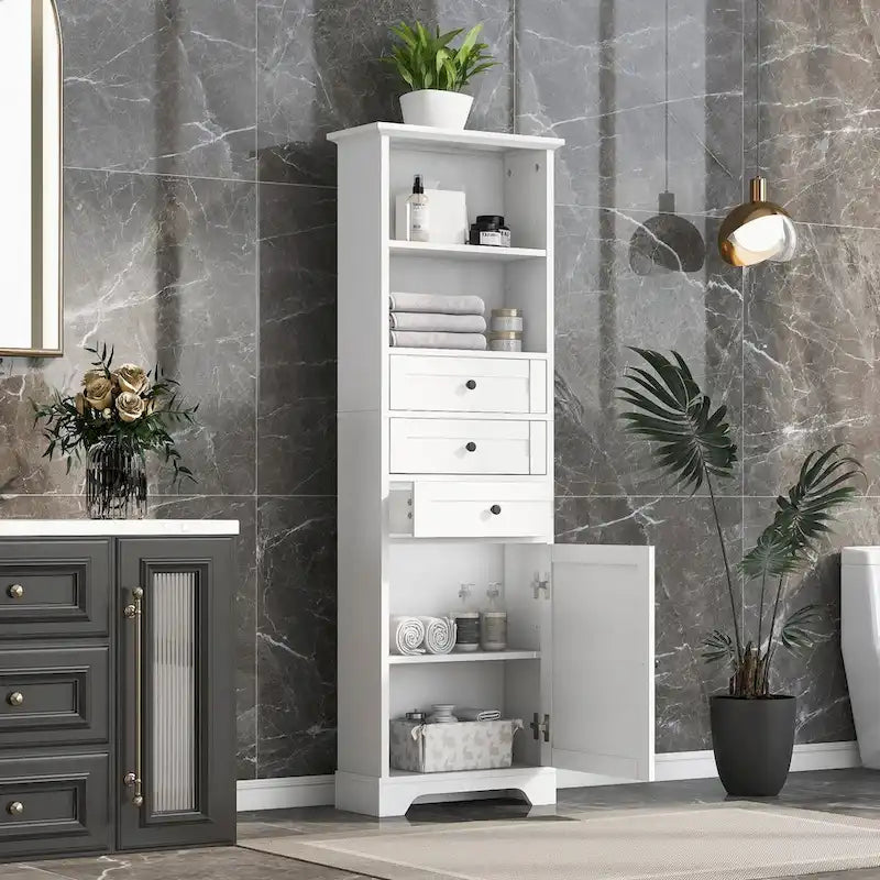 68Mobile Alto Contenitore con 3 Cassetti e Ripiani Regolabili per Bagno, Cucina e Soggiorno