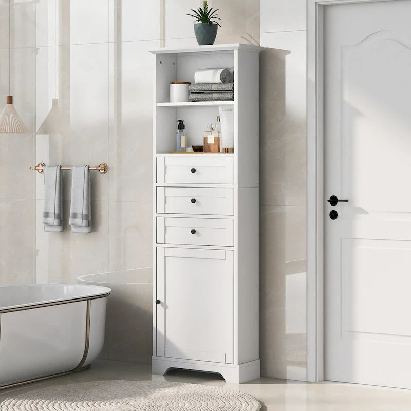 68Mobile Alto Contenitore con 3 Cassetti e Ripiani Regolabili per Bagno, Cucina e Soggiorno