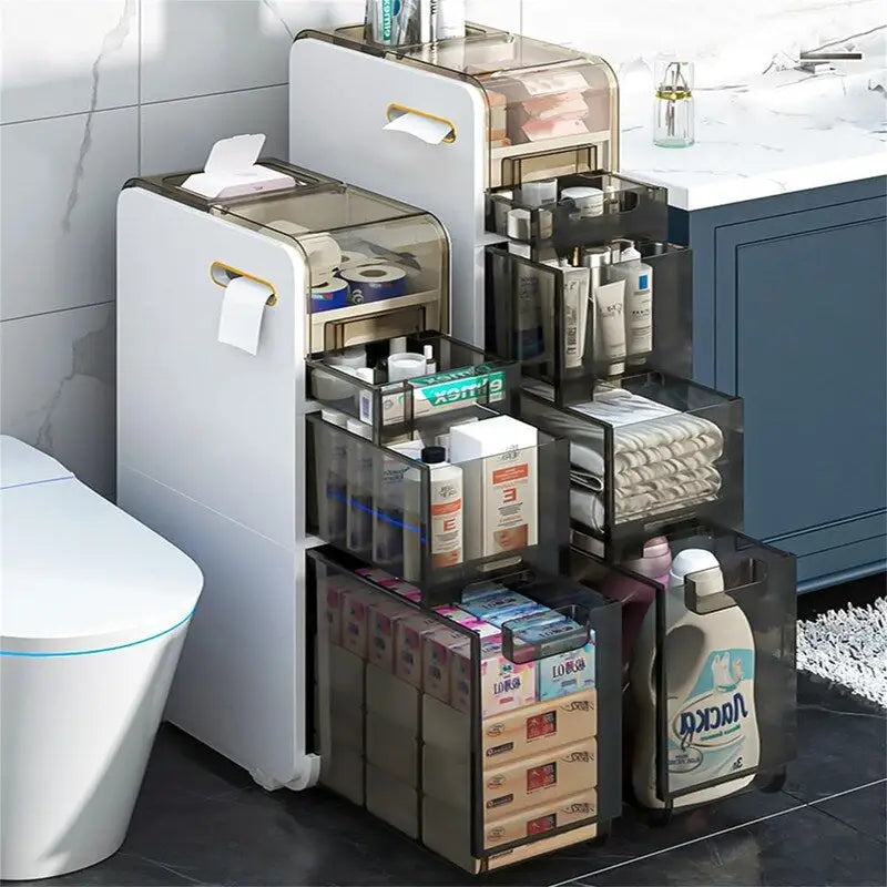 Mobiletto per bagno a 4 ripiani, porta carta igienica da terra - 16,14P x 6,9L x 37,91A