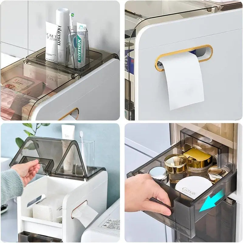 Mobiletto per bagno a 4 ripiani, porta carta igienica da terra - 16,14P x 6,9L x 37,91A