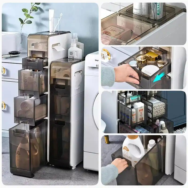 Mobiletto per bagno a 4 ripiani, porta carta igienica da terra - 16,14P x 6,9L x 37,91A