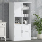 Mobiletto da Bagno con Ante e Cassetti, Spazio Contenitivo Multiplo, Stile Autoportante, Ripiano Aperto, Ripiano Regolabile, Bianco