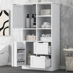 Mobiletto da Bagno con Ante e Cassetti, Spazio Contenitivo Multiplo, Stile Autoportante, Ripiano Aperto, Ripiano Regolabile, Bianco