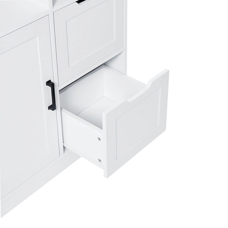 Mobiletto da Bagno con Ante e Cassetti, Spazio Contenitivo Multiplo, Stile Autoportante, Ripiano Aperto, Ripiano Regolabile, Bianco
