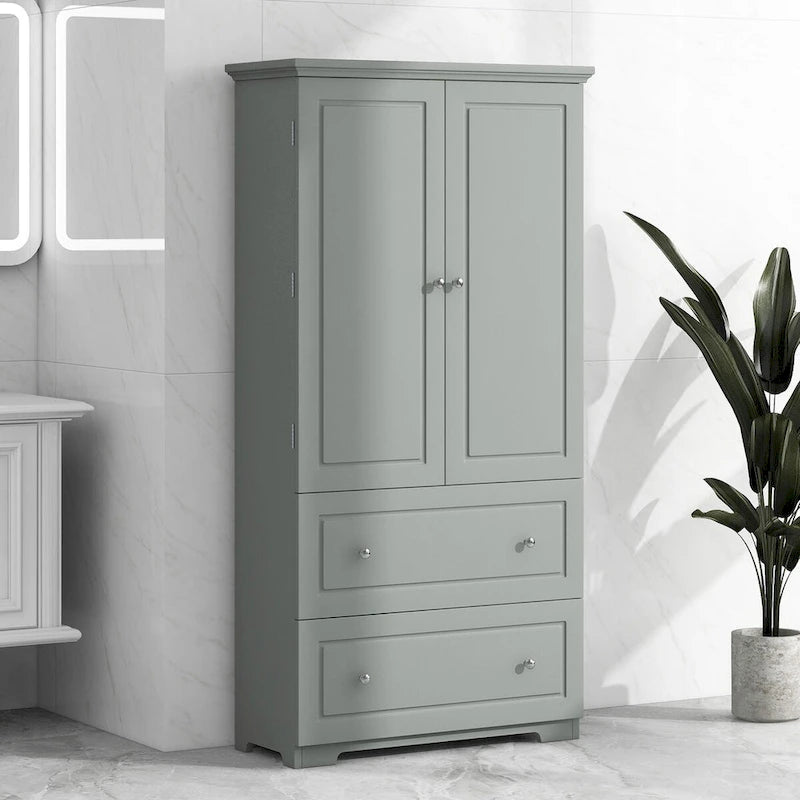 Mobiletto multiuso per bagno, mobiletto indipendente con due cassetti e ripiano regolabile, in MDF con finitura verniciata