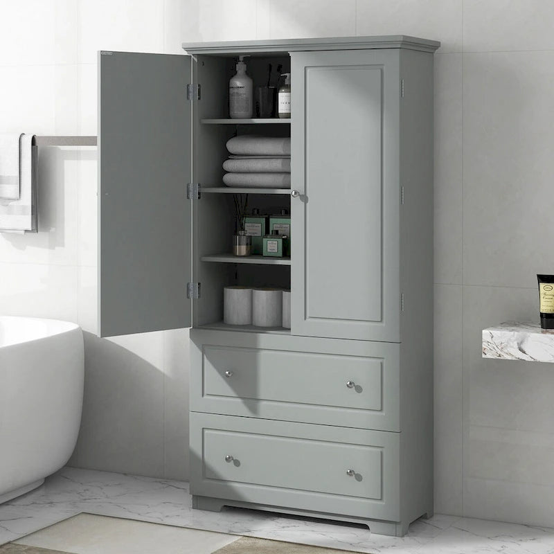 Mobiletto multiuso per bagno, mobiletto indipendente con due cassetti e ripiano regolabile, in MDF con finitura verniciata
